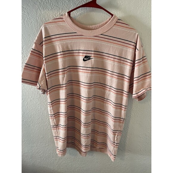 Nike Pink Striped T Shirt Medium - Picture 1 of 4